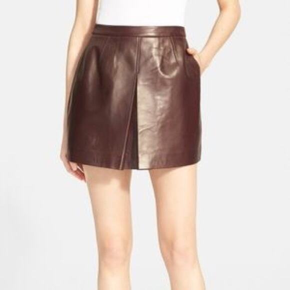 Vince Maroon Genuine Leather Skirt | Size 10 - Picture 1 of 5